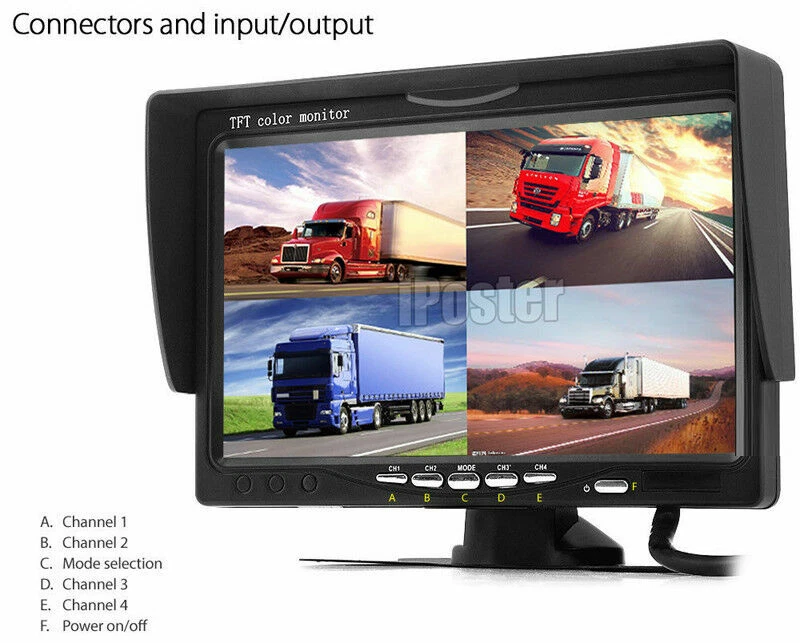7" Quad Split Monitor+4x SideView Backup Camera System For Semi Truck Trailer RV - Image 3 of 4