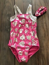 NWT GK Elite Pink Silver Hearts Racer Back Gymnastics Leotard Child Sizes CL