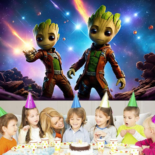Baby Groot Party Supplies Birthday Backdrop Banner Cartoon Vinyl 5x3ft - Bild 4 von 6