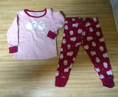 Wonder Nation Baby Girl 12 Months100% Elastic Waist Pink Lambs Pajama Pants  Set