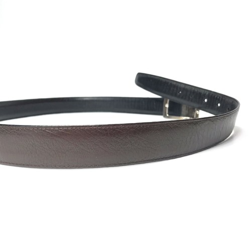 Men's Black Brown Belt 38 Reversible Dress Belt Silver Buckle Italy Men - Picture 7 of 11