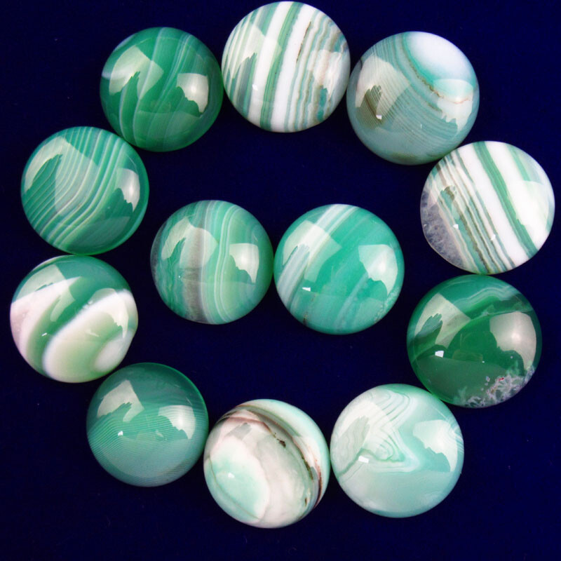 12Pcs 17x6mm Green White Onyx Agate Round Cab Cabochon Q06583