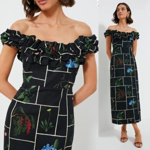 Tuckernuck NEW Black Fresher Buds Suze Floral Patchwork Denim Maxi Dress  Size 0