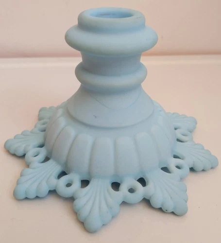 Vtg Westmoreland Blue Milk Satin Candlestick Holder