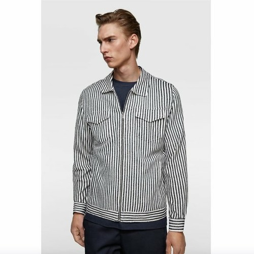 ZARA Striped Zip Front Structured Knit 