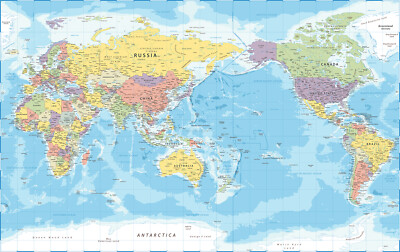 Large Wall Poster Print Geography World Map With Country Names & Oceans Seas 