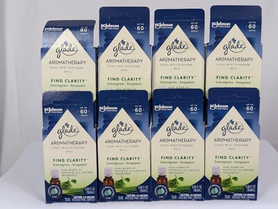 8 PACK Glade Aromatherapy Cool Mist Oil Diffuser Refill, Find Clarity Lemongrass