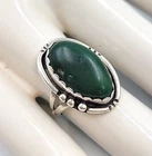 Vintage BJB Betty Bennett Navajo Silver And Dark Green Turquoise Ring Size 5