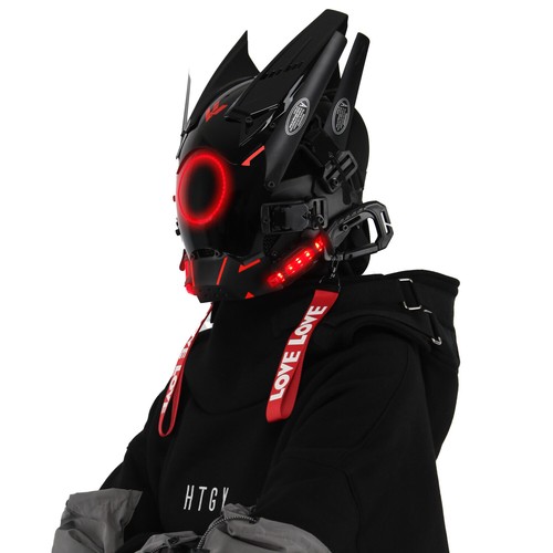 Futuristische Cybermaske mit LED-Leuchten für Cosplay und Techwear Mode - Bild 46 von 80