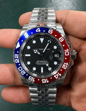Custom Seiko Mod 40mm Pepsi Bezel Black Dial Watch Automatic Movement Free Ship*