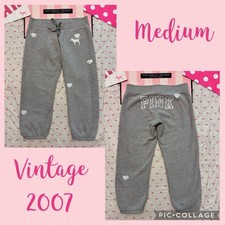 VS PINK VINTAGE Y2K SWEATPANTS HEARTS DOG PUP BLING RHINESTONES RARE HTF MEDIUM