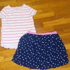 girl large polka dot skirt with pink white top