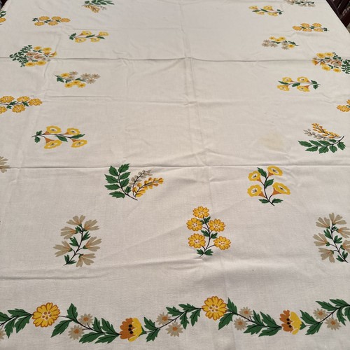 Vintage Cotton Blend Tablecloth 53” X60” Bright Floral Design Colorful!