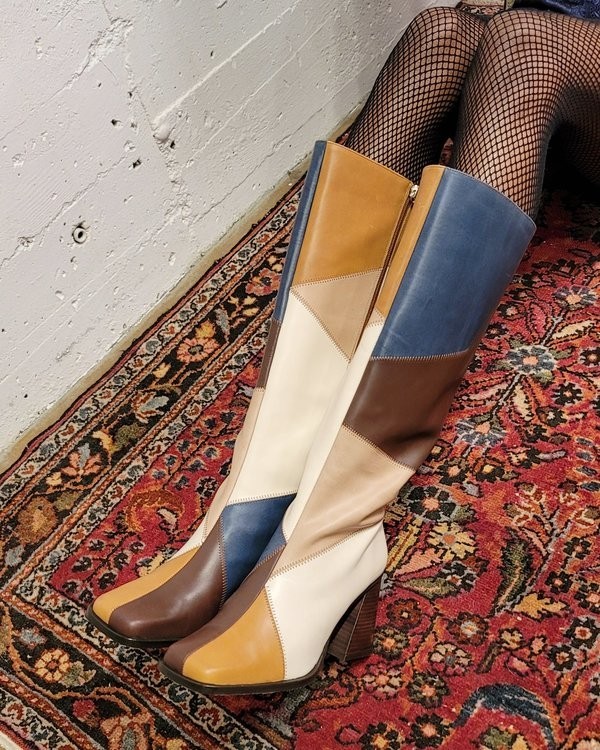 Alohas North Blue Geometric Patchwork Heeled Leat… - image 21