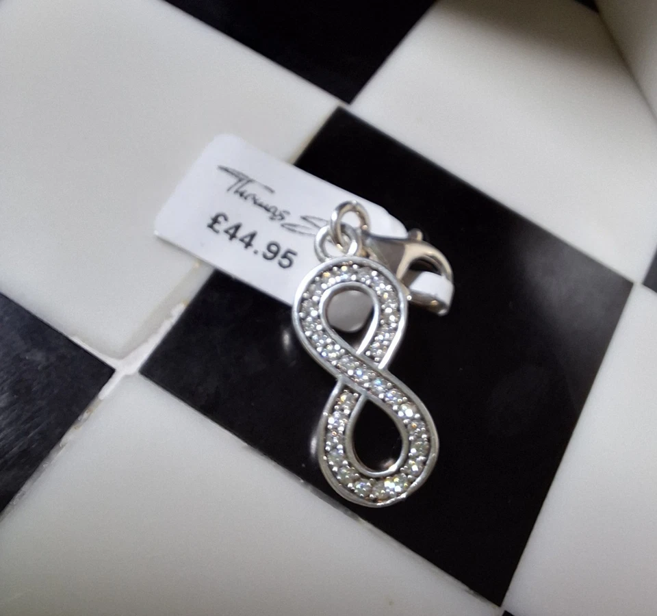 Thomas Sabo Infinity Eternity Spirituality Philosophy CZ Number 8 Silver Charm - Image 2 of 4