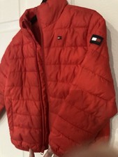 Tommy Hilfiger Unisex Kids Size 4 Red Puffer Jacket Full Zip Pockets Logo