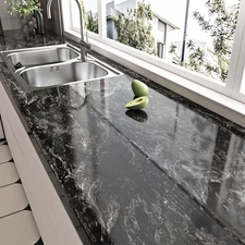 Glossy Black Marble Contact Paper for Countertop Peel and Stick Countertops 1...