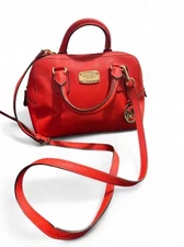 Michael Kors Small Saffiano Leather Satchel Crossbody Bag | Red | Gold Hardware