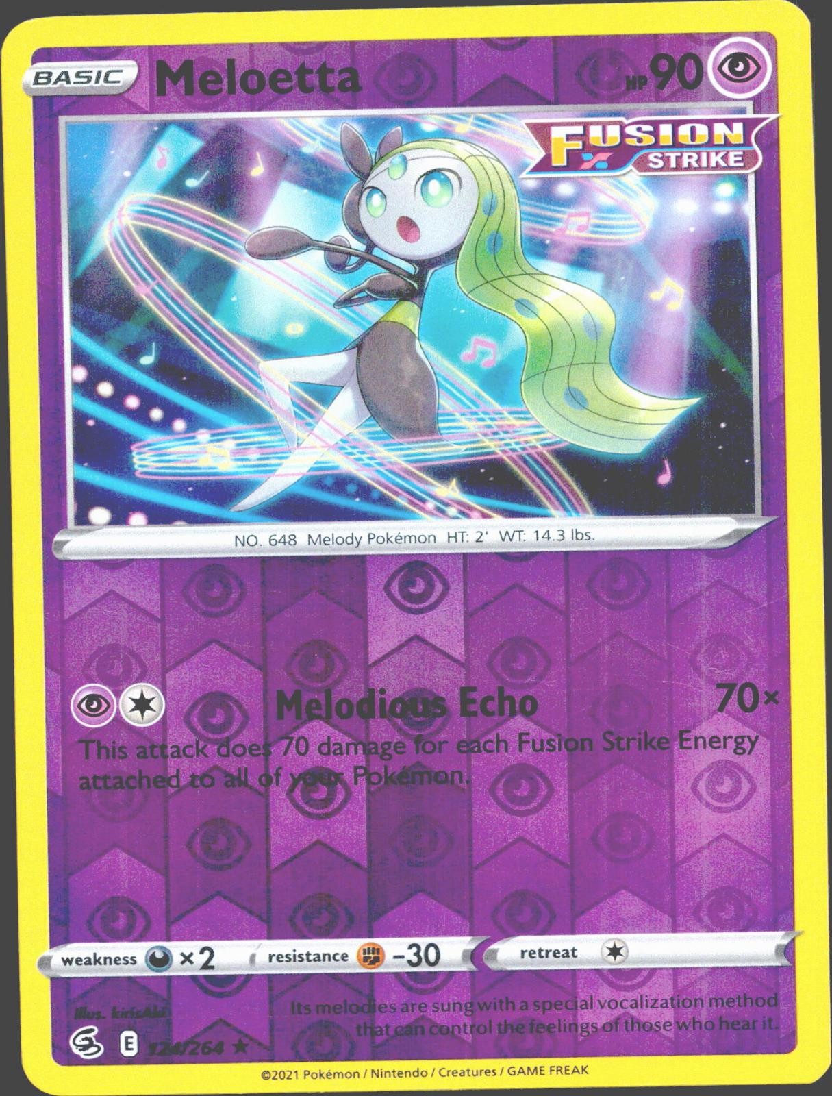 Pokemon Meloetta 124/264 Rare Fusion Strike Reverse Holo Near Mint