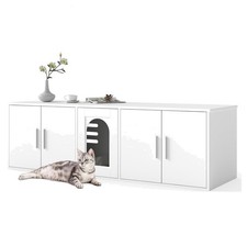 Modern Double Cat Litter Box Enclosure with Sisal Pad - 58-Inch White Design