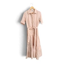 Calvin Klein Pink Cotton Tiered Shirt Dress Coastal Preppy Midi 6