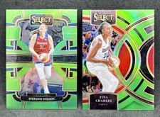 (2) 2024 Select WNBA Neon Green Prizm Tina Charles Premier and Dolson #/75 Dream