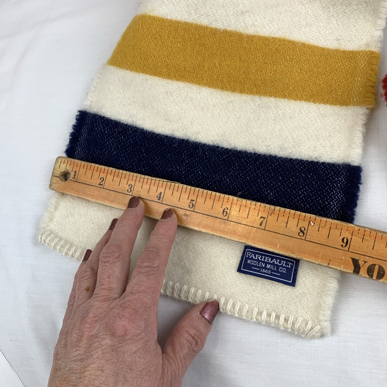 Faribault Woolen Mill Wool Scarf Striped Revival Off White With Red, Gold, Navy thumbnail 6