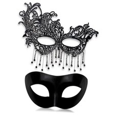 Couples Masquerade Mask For Mardi Gras Carnival Prom Sleek Black Mysterious