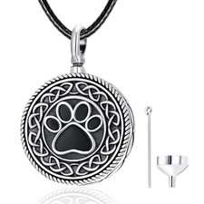 Urn Necklace for Dog Ashes 925 Sterling Silver Pet Paw Print Cremation Keepsa...