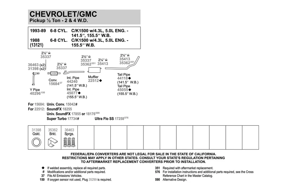 For Chevy K2500 1988-1993 Walker 45055 Aluminized Steel Exhaust Tailpipe - Изображение 3 из 3