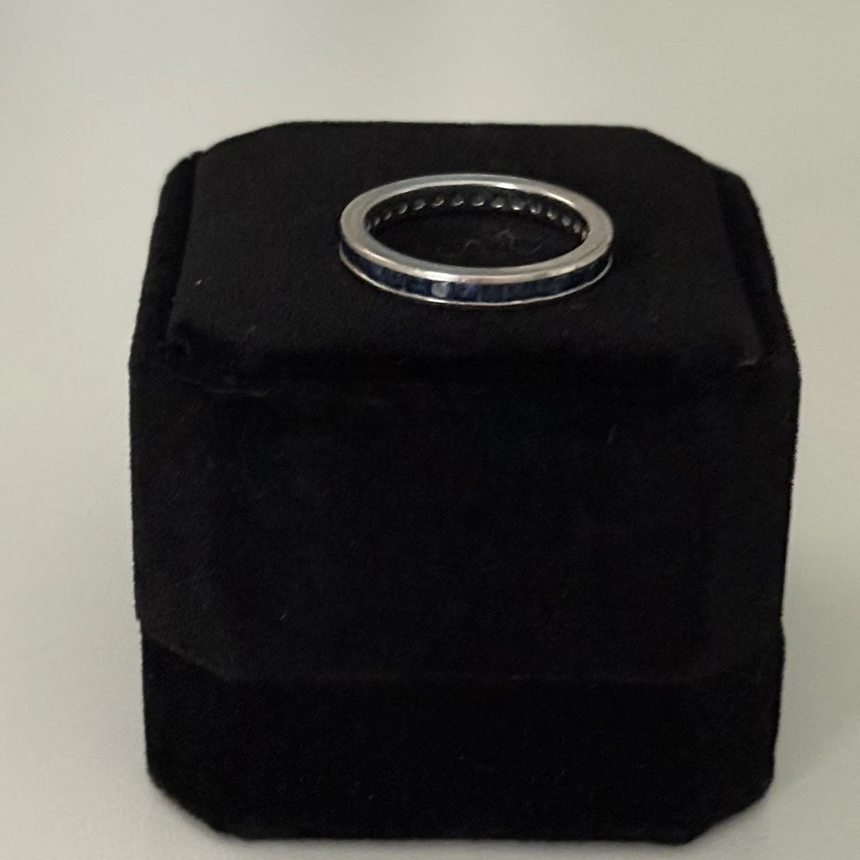 Vintage 14K White Gold Sapphire Eternity Band Ring Size 7 - Image 2 of 4