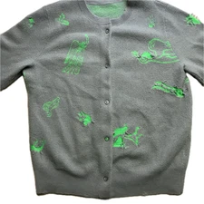 Used Senso Unico Jnby Knit Cardigan Gray Green Distressed Tops Ladies Large