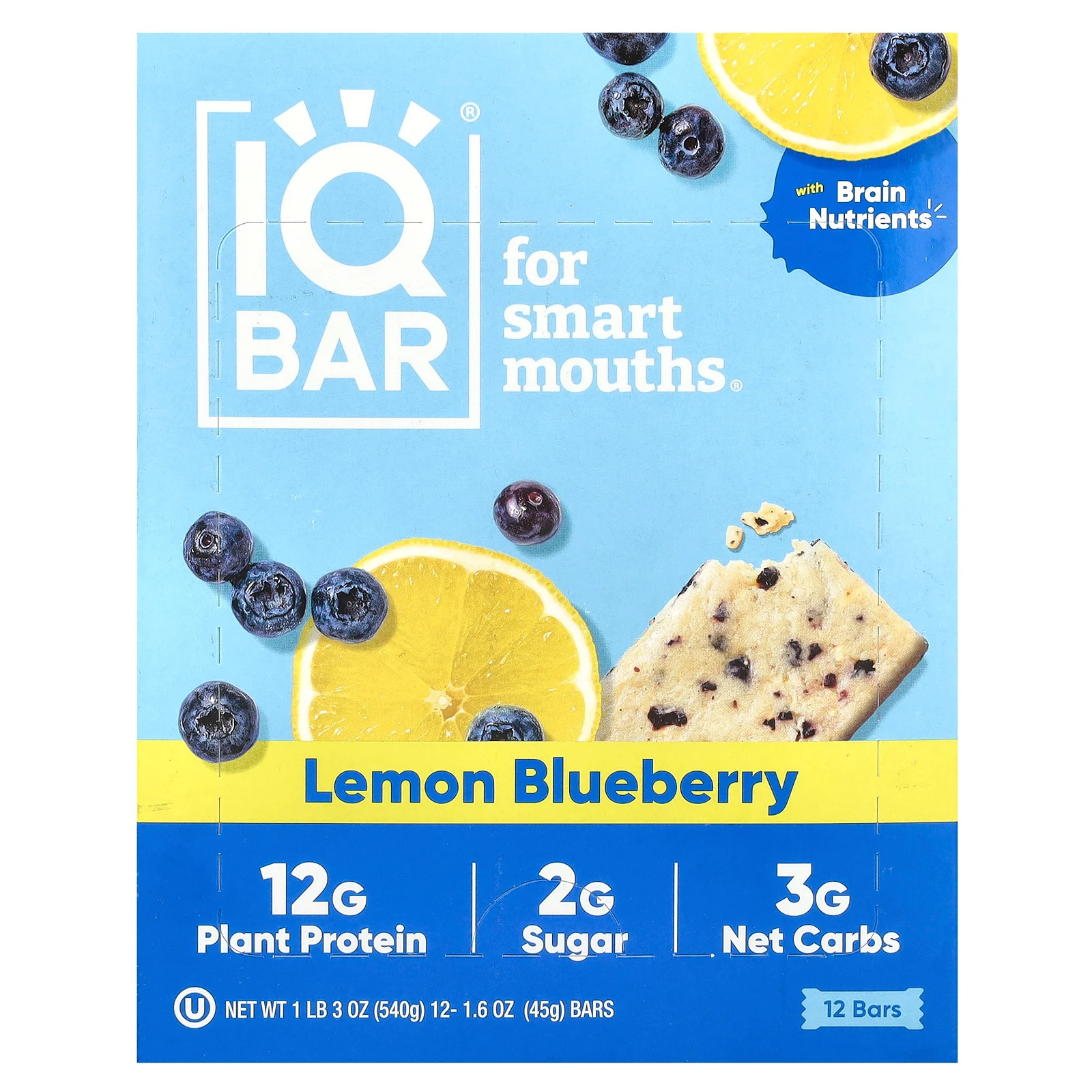 Plant Protein Bar Lemon Blueberry 12 Bars 16 oz 45 g Each 5090₽