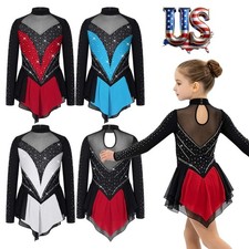 Girls Sparkly Ice Skating Dress Figure Skating Outfit Jazz Competition Costume