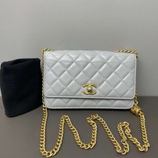 Chanel Classic WOC Chain Wallet Light Grey Lambskin Gold Hardware