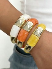 3pcs Retro Minimalist Acrylic Elastic Bangle Bracelet Set For Women