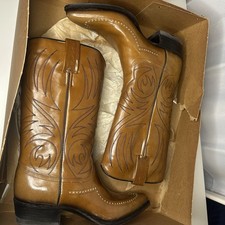 Vintage 70s Dan Post Leather Cowboy Western Boots Medium Tan 4Y Women s 6 W/ Box