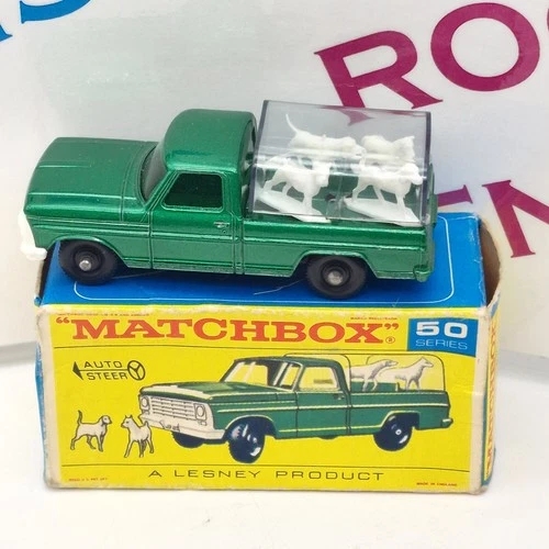 Lesney Matchbox Series Autosteer No.50 Kennel Truck w Dogs Green 1969 Orig Box