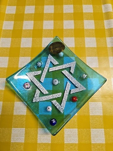 Vintage Blue Murano Glass Italia Dish with Star Of David Fused Millefiori Glass