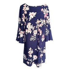 Eliza J Navy Pink Floral Bell Sleeve Shift Dress Womens Plus Size 16W gardencore