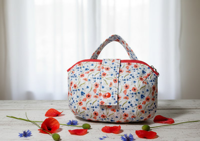 Handmade Floral Felt Makeup Bag Poppy Cornflower Clutch OOAK Handheld Strap