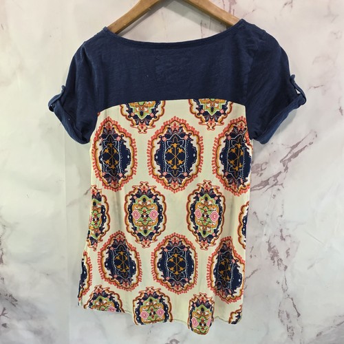 Anthropologie Shirt Womens Small Blue Navy White Mandala Ikat Meadow Rue - Picture 5 of 10