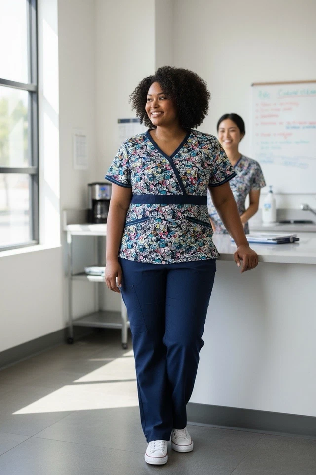 Tokidoki by Koi Scrub Top, Blue Multicolor, Elastic Waist In Back, Women’s XL - Image 3 of 4