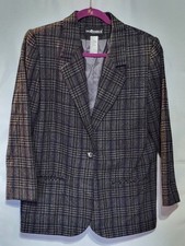 SAG Harbor Petite Women's Size 8 Black Plaid Long Sleeve Single Button Blazer