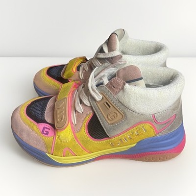 Size 6- Gucci Ultrapace Mid Yellow pink gray blue 