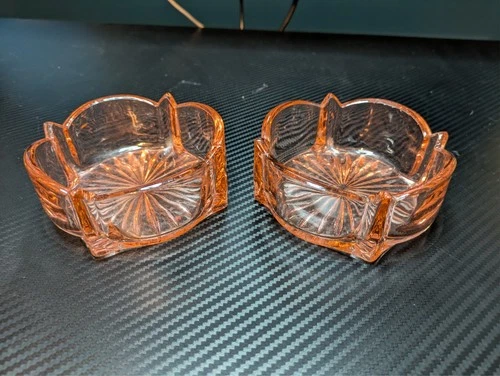 Vintage Peach Pink depression glass Candy dish set of 2