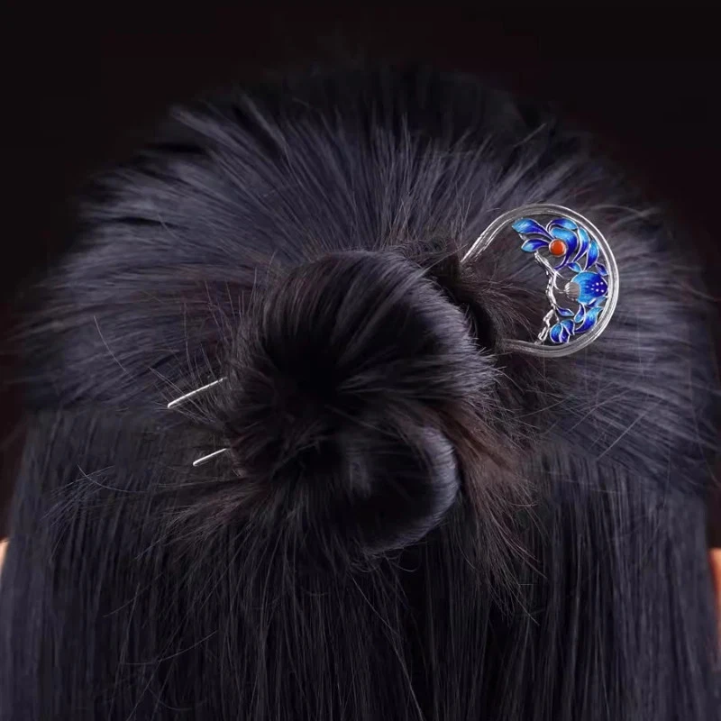 Cloisonne Enamel Peony Flower Hairpin Hairpin Vintage Hanfu Accessories Women Foto 3 de 4