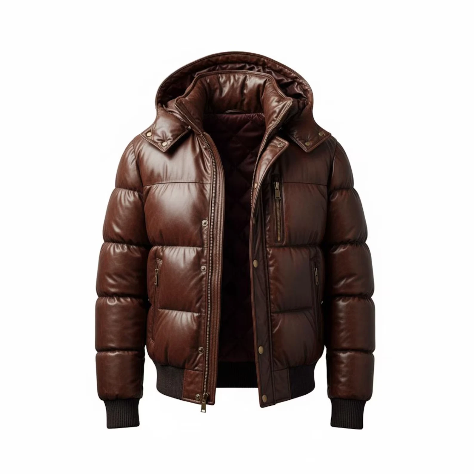 Genuine Leather Puffer Jacket | Unisex Winter Coat with Detachable Hood
