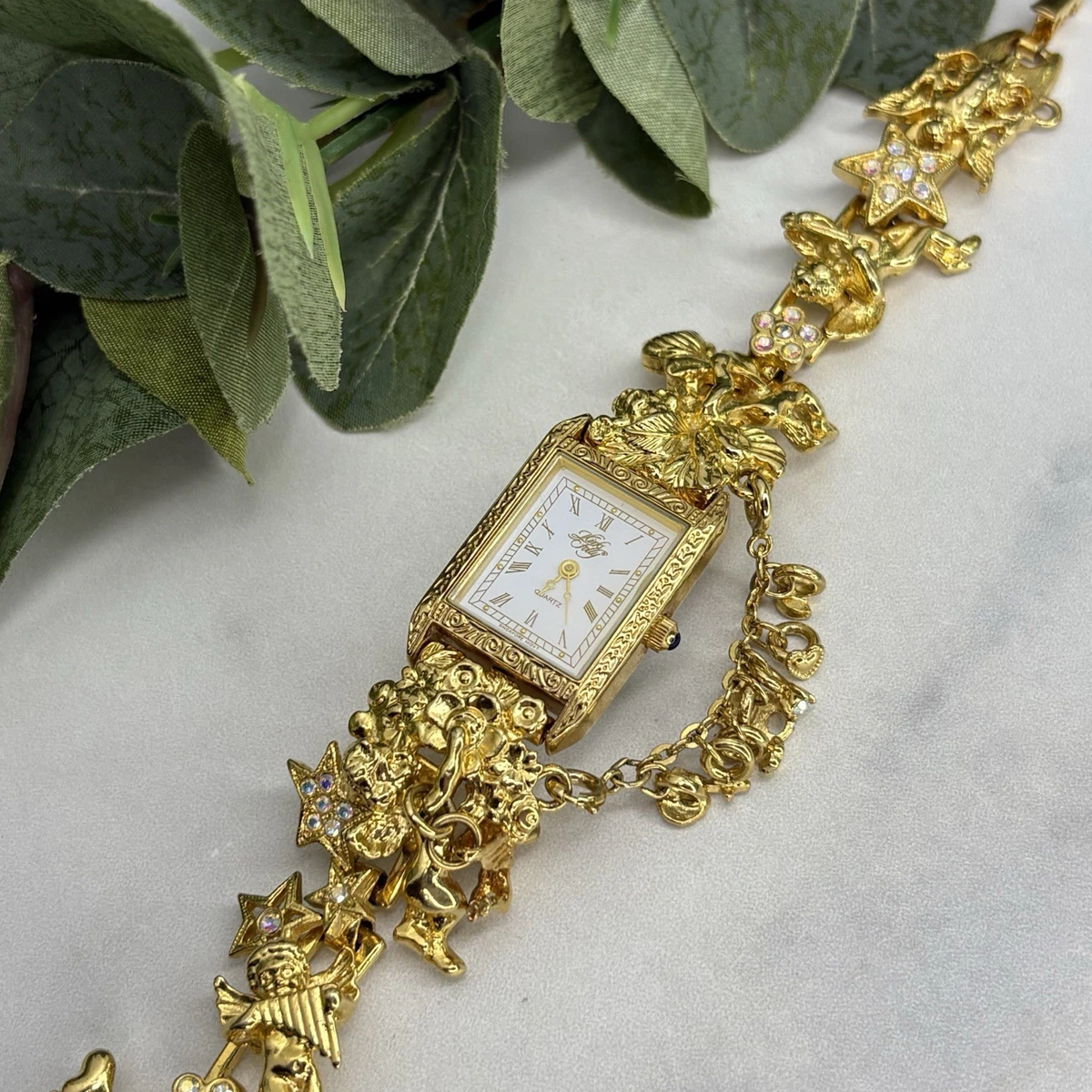 Kirts Folley Devotion Gold Crystal Square Face White Strap Watch‎ light up face Kirks Folly Wristwatches for sale - eBay main image 2