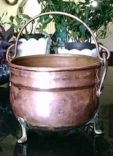 Rustic Copper Cauldron Pot  Solid Brass Footed 4.5" X 5" Vintage 